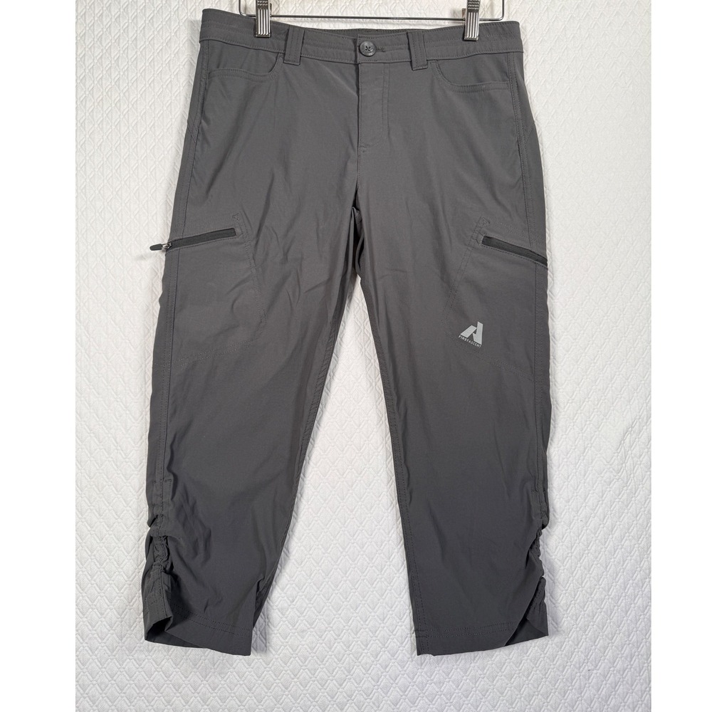 Eddie Bauer First Ascent Womens 4 Gray Hiking Capri Pants Ruched Cargo 21051043